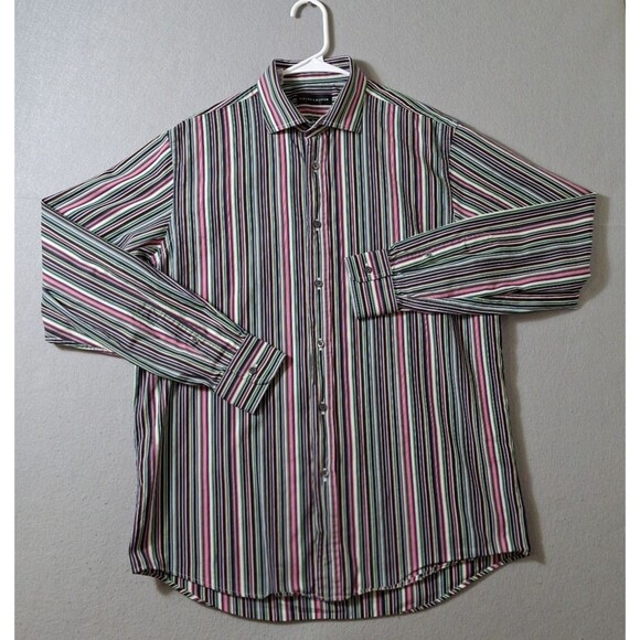 Ralph Lauren Dress Shirt L Neon Rainbow Stripes Cotton Made In Italy Preppy EUC - Picture 1 of 7